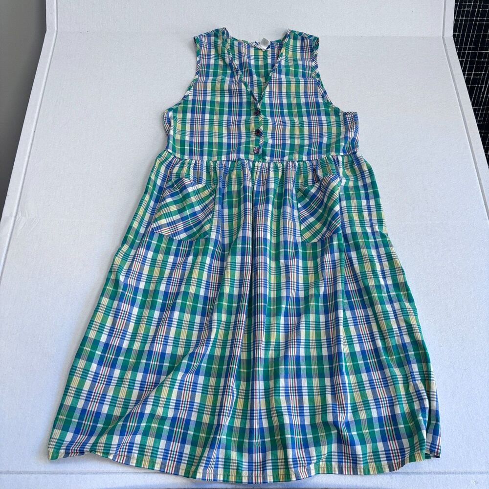 VTG Pendleton Knockabouts Plaid Midi Dress Women L 90s Drop Waist Pocket Cotton